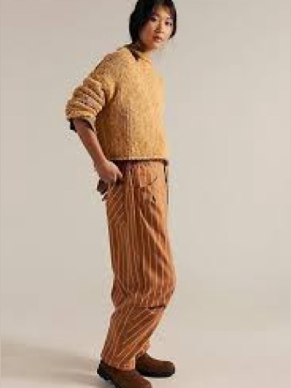 Free People Nice Choice Pull-On Trousers Brown & White Large